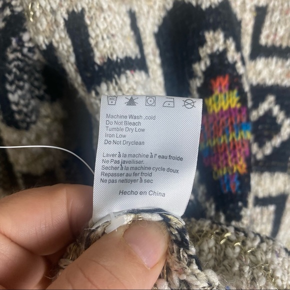 Anthropologie moth colorful side snap sweater with gold thread EUC SZ XS - Picture 6 of 10